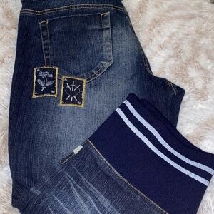 Akademiks Blue Cropped Jeans with Patches “Dressed the Nines” “Queen of Swords”